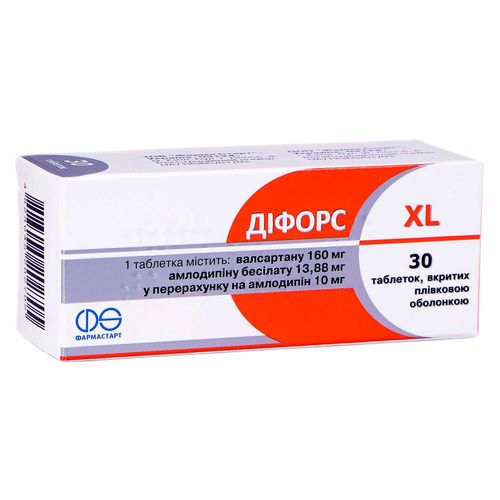 ДІФОРС XL таблетки 160 мг + 10 мг