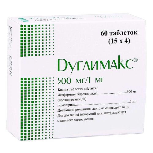 ДУГЛИМАКС таблетки 500 мг + 1 мг