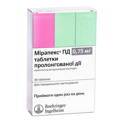 МІРАПЕКС ПД таблетки 0,75 мг (0,52 мг праміпексолу)